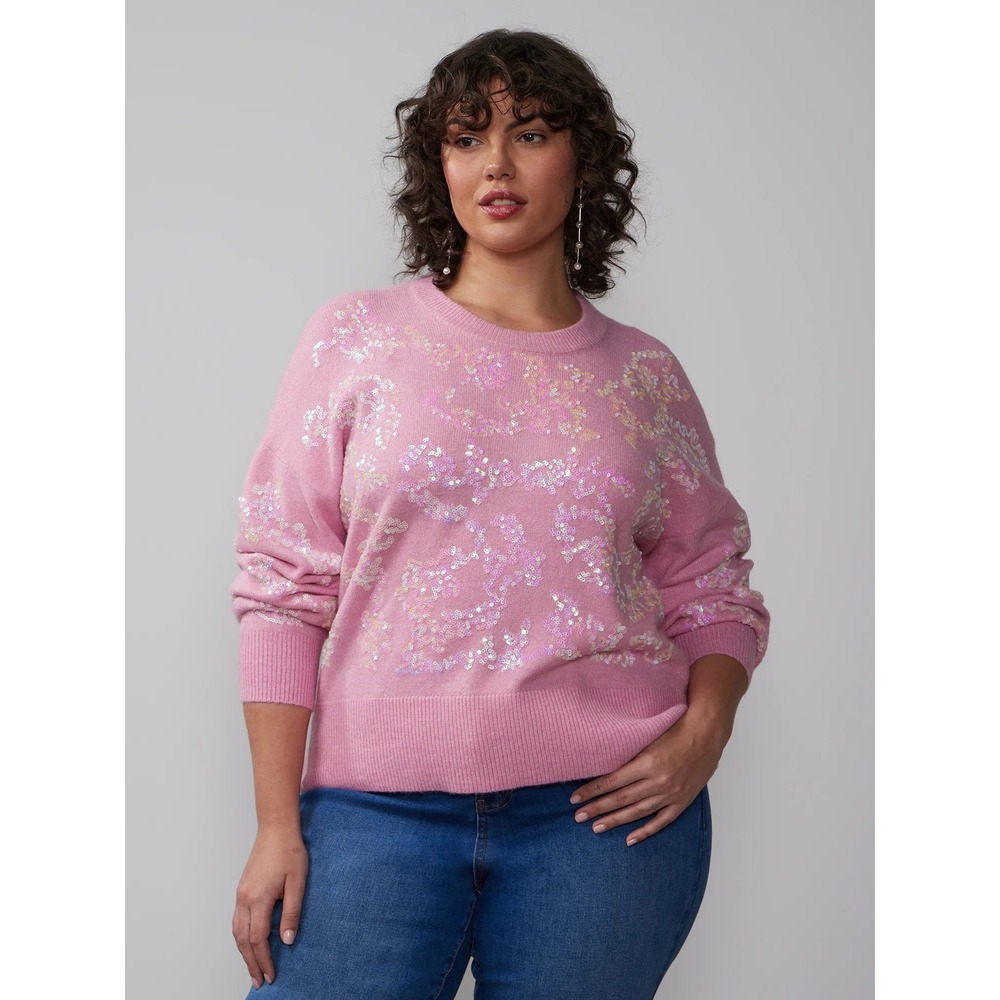NYC and Company Pink Sequin Embellished Crew Neck Sweater XXL